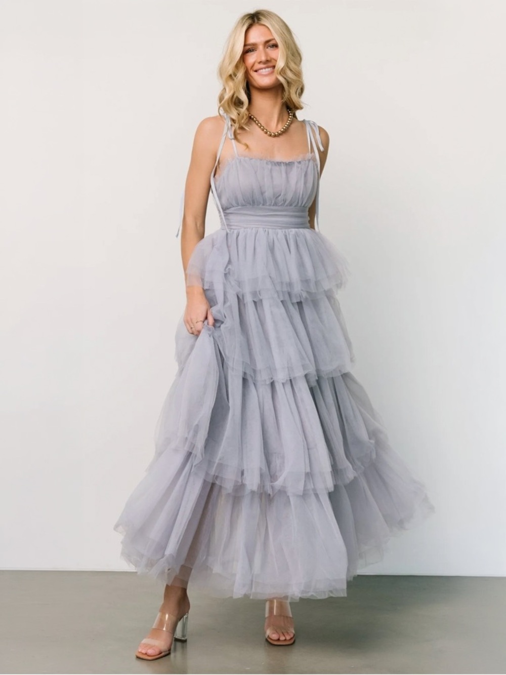 NWT - Baltic Born - Alora Tulle Tiered Maxi Dress - Dusty Slate